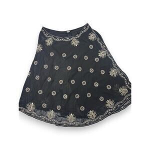 Venus Black Embroidered & Beaded A-Line Midi Skirt Size 6